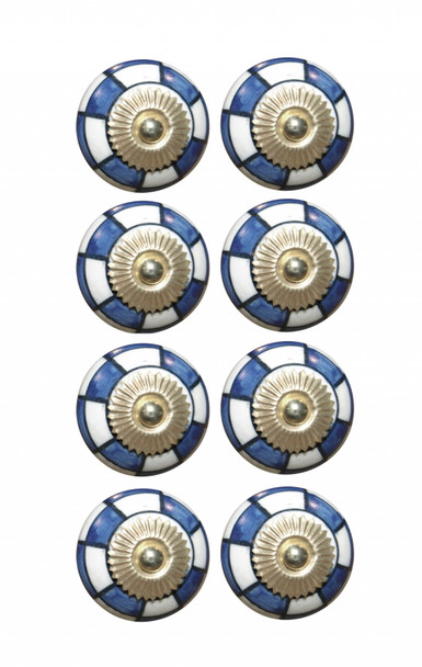 Charming Blue And Gold Set of 8 Knobs