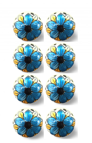 1.5" x 1.5" x 1.5" Blue Black And Yellow  Knobs 8 Pack
