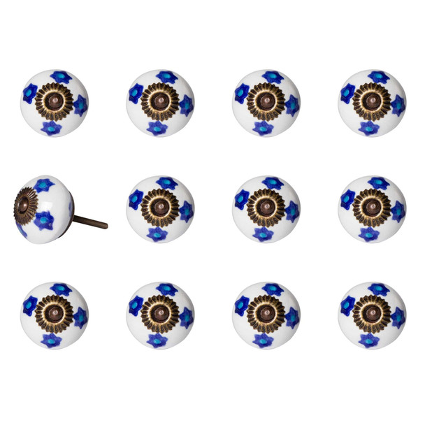 1.5" x 1.5" x 1.5" White Blue and Turquoise  Knobs 12 Pack