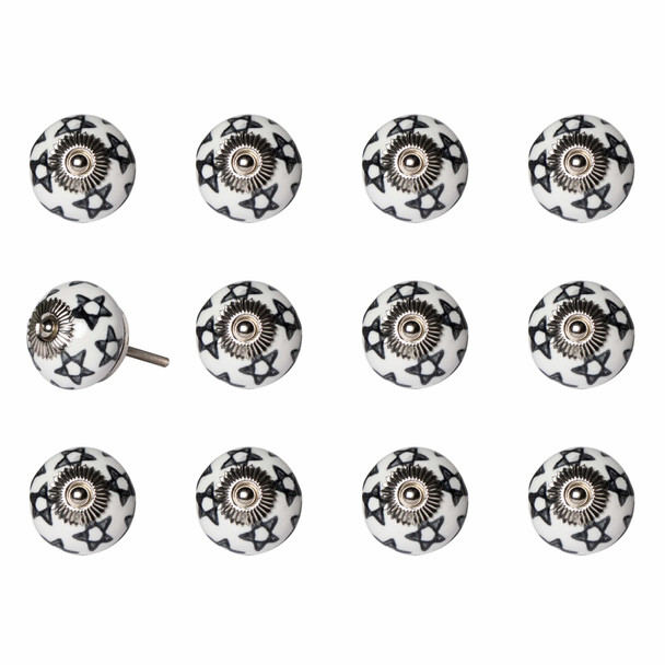 1.5" x 1.5" x 1.5" White Black and Silver  Knobs 12 Pack