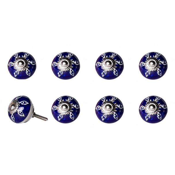 1.5" x 1.5" x 1.5" Hues Of White Navy And Silver  Knobs 8 Pack