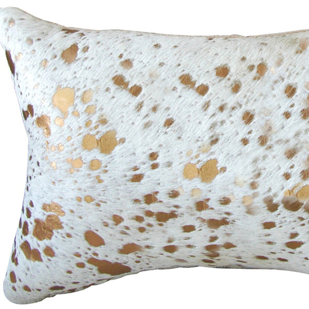 12" x 20" x 5" Impressive Natural And Gold Torino Kobe Cowhide  Pillow