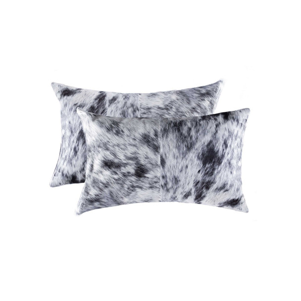 12" x 20" x 5" Salt And Pepper Black And White Cowhide  Pillow 2 Pack