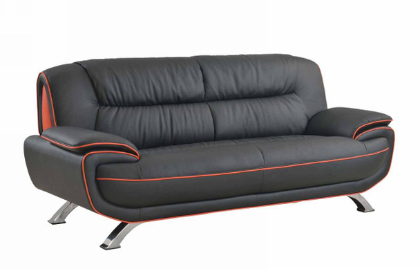 35" Sleek Black Leather Sofa