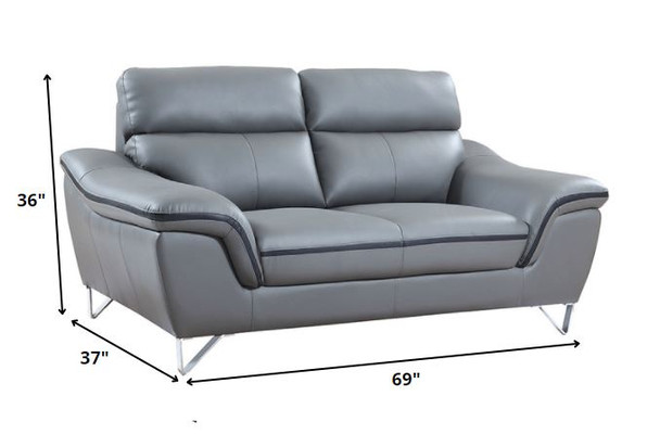 108" Charming Grey Leather Sofa Set