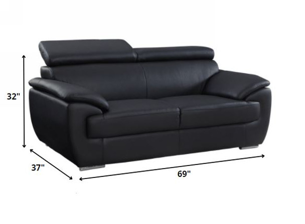 114" Captivating Black Leather Sofa Set