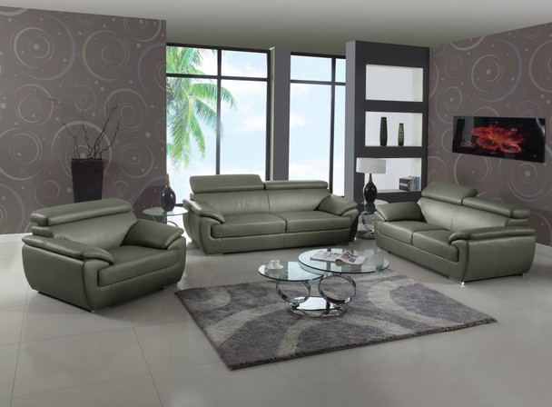 114" Captivating Grey Leather Sofa Set