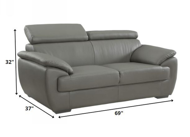 114" Captivating Grey Leather Sofa Set