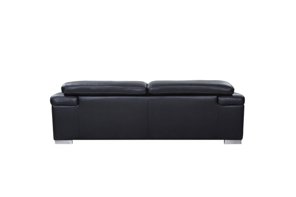 117" Modern Black Leather Sofa Set