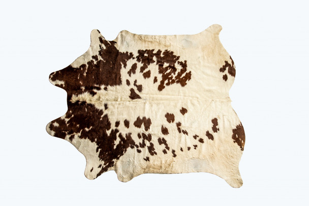 72" x 84" White and Brown Cowhide  Rug