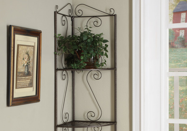 15" x 22.5" x 70" Brown Metal Corner Shelf  Bookcase