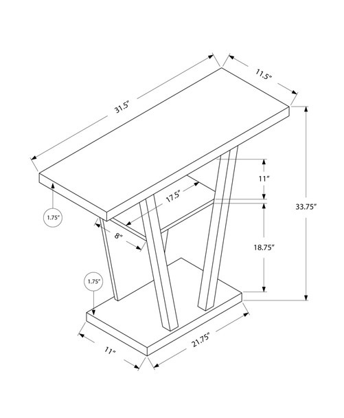 11.5" x 31.5" x 33.75" White Finish Hollow Core Accent Table