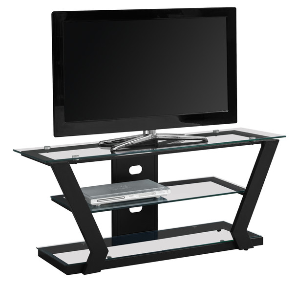 16" x 48" x 20.5" Black Tempered Glass Metal TV Stand