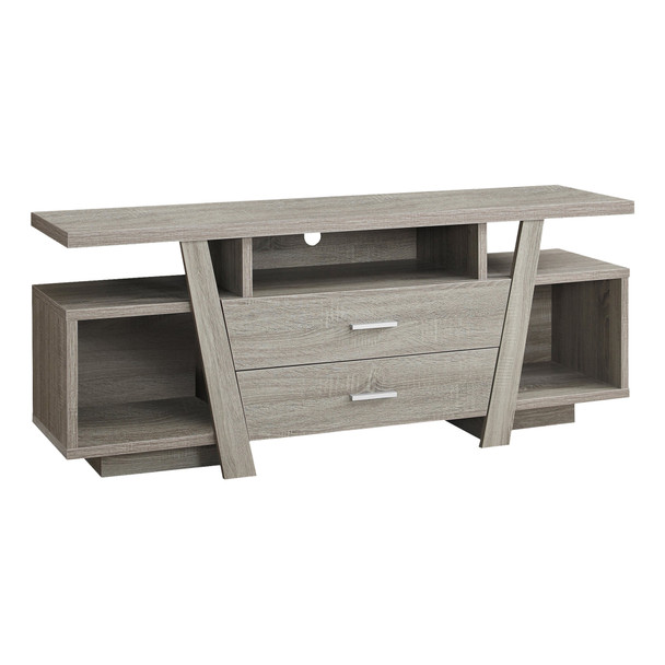 15.5" x 60" x 23.75" Dark Taupe Particle Board Hollow Core TV Stand With 2 Drawers