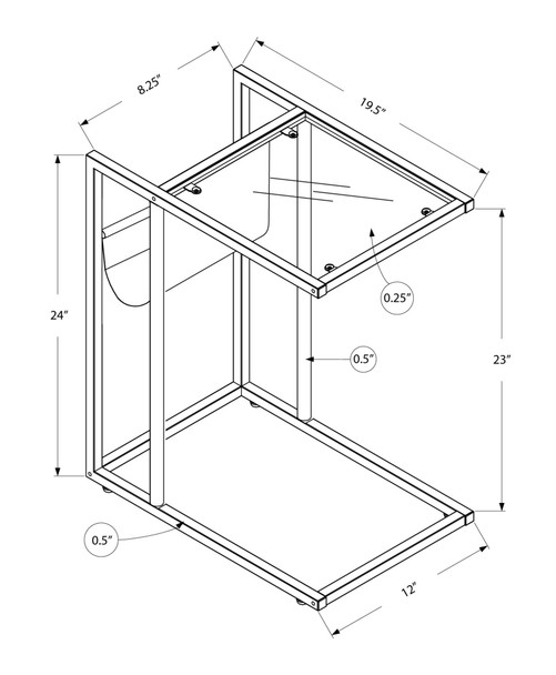 19.5" x 12" x 24" White Metal Tempered Glass Leather Look  Bookcase