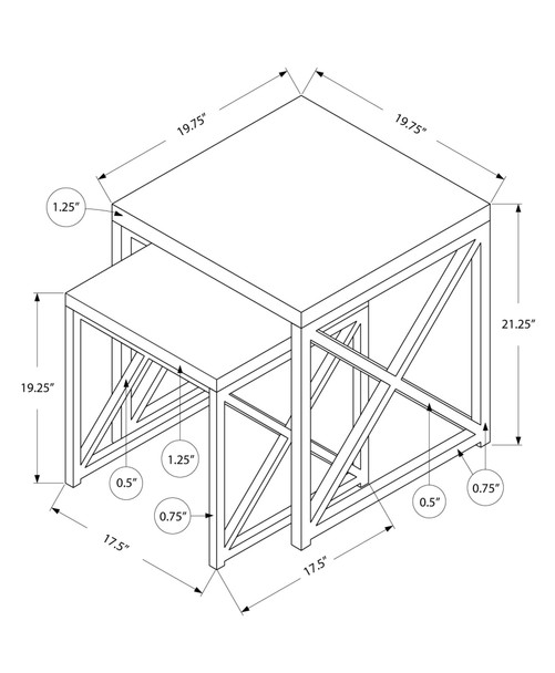 37.25" x 37.25" x 40.5" Grey Particle Board Metal  2pcs Nesting Table Set