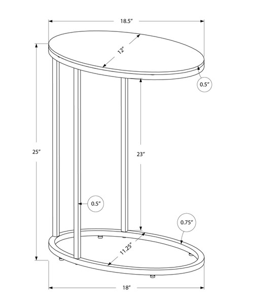 18.5" x 12" x 25" White Particle Board Metal Accent Table