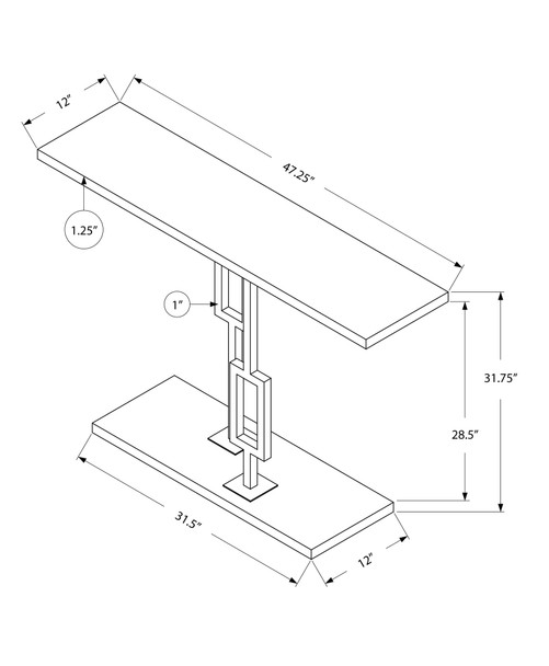 12" x 47.25" x 31" CappuccinoGold Metal Accent Table