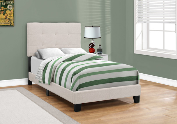 45.75" Beige Solid Wood MDF Foam and Linen Twin Size Bed