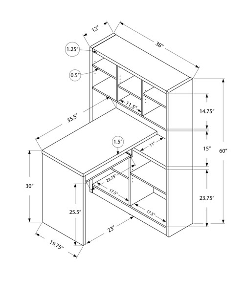 38" x 35.5" x 60" White Particle Board Hollow Core  Computer Desk