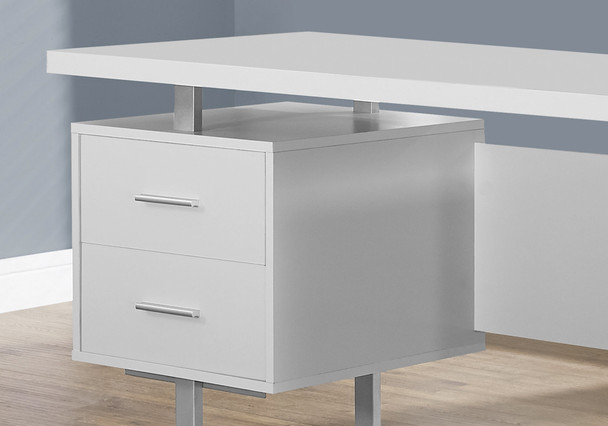 23.75" x 60" x 30.25" White Silver Particle Board Hollow Core Metal  Computer Desk With A Hollow Core