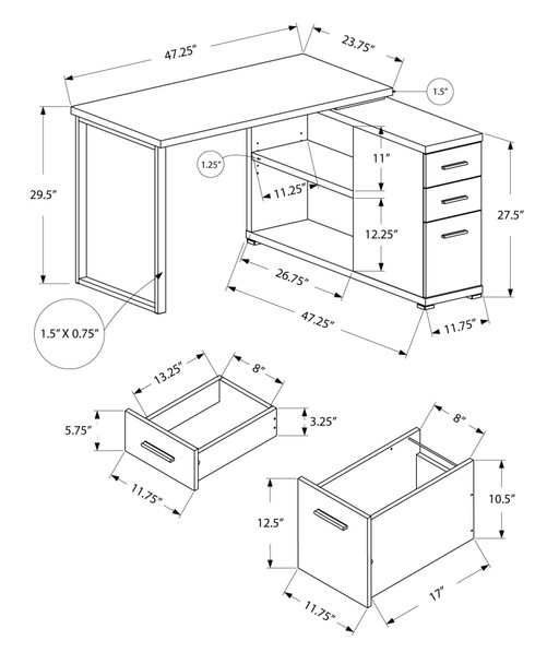 47.25" x 47.25" x 29.5" White Silver Particle Board Hollow Core Metal  Computer Desk With A Hollow Core