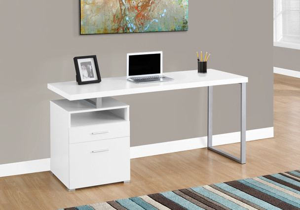 30" White Particle Board and Silver Metal Computer Desk
