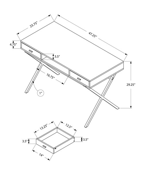 23.75" x 47.25" x 29.25" White Chrome Particle Board Metal  Computer Desk