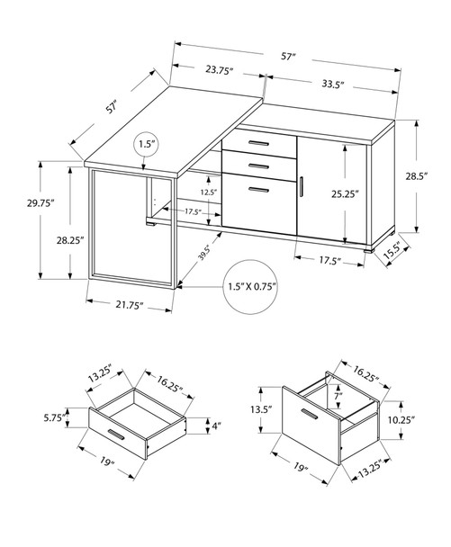 57" x 57" x 29.75" White Grey Silver Particle Board Hollow Core Metal  Computer Desk