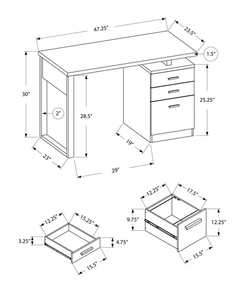 23.5" x 47.25" x 30" Grey Black Particle Board Hollow Core  Computer Desk