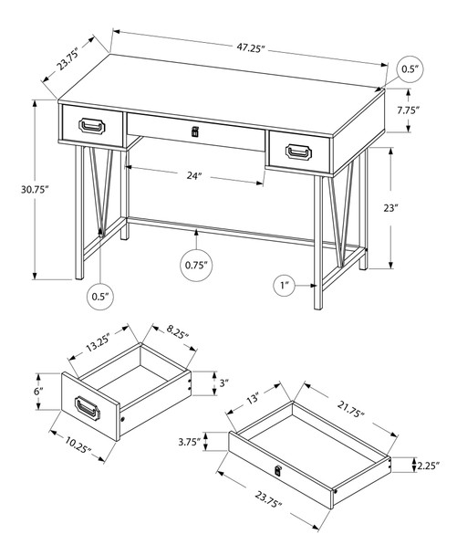 23.75" x 47.25" x 30.75" Grey Black Particle Board Hollow Core Metal  Computer Desk