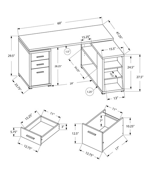 47.25" x 60" x 29" Black Grey Particle Board Hollow Core  Computer Desk With A Grey Top