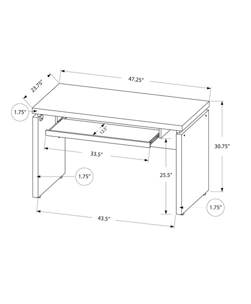 30.75" Black Particle Board  MDF  and Laminate Computer Desk with a Grey Top