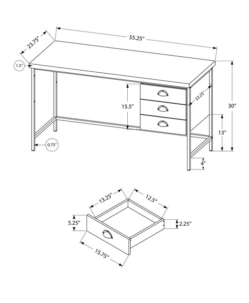 23.75" x 55.25" x 30" Grey Black Particle Board Hollow Core Metal  Computer Desk