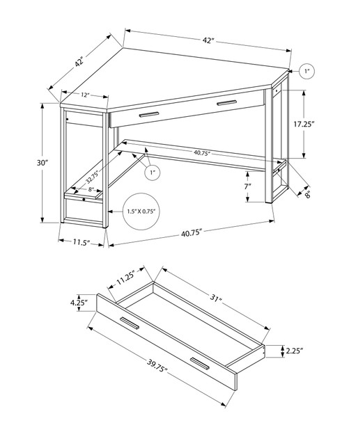 42" x 42" x 30" Dark Taupe  Silver  Particle Board  Hollow Core  Metal   Computer Desk