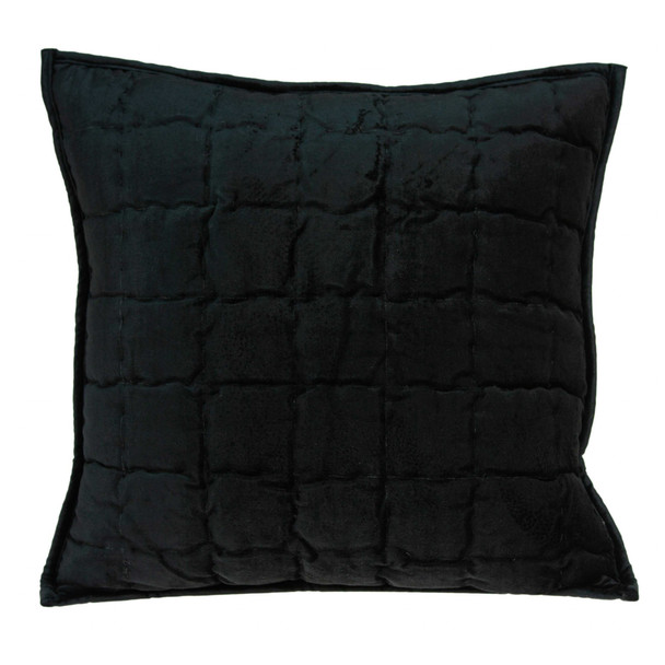 20" x 7" x 20" Transitional Black Solid Quilted Pillow Cover With Poly Insert
