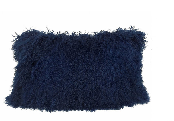 17" Navy Blue Genuine Tibetan Lamb Fur Pillow with Microsuede Backing