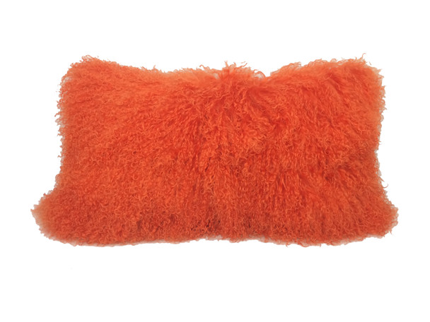 17" Orange Genuine Tibetan Lamb Fur Pillow with Microsuede Backing