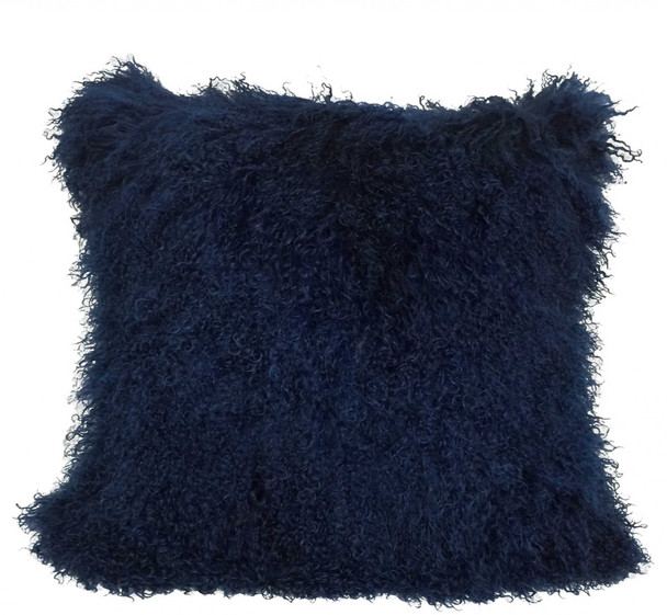 20" Navy Blue Genuine Tibetan Lamb Fur Pillow with Microsuede Backing