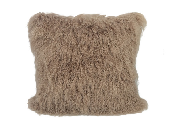 20" Beige Genuine Tibetan Lamb Fur Pillow with Microsuede Backing