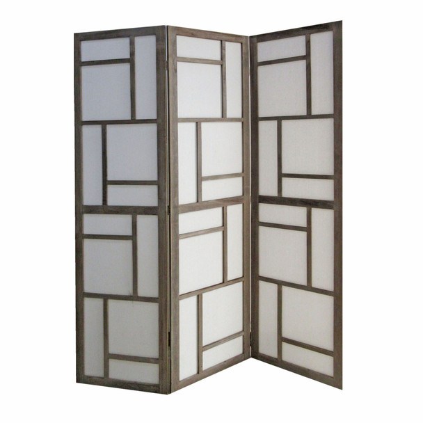 67" x 1.5" x 50" Gray Fabric And Wood  3 Panel Screen