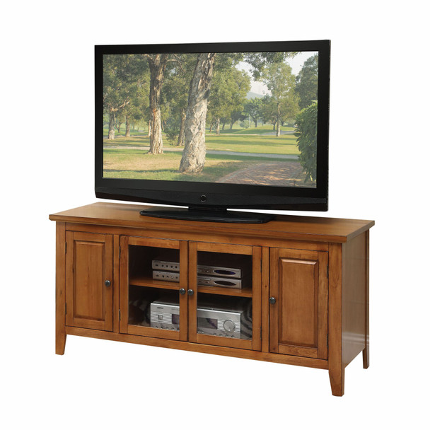 20" X 55" X 26" Oak Wood Glass TV Stand for Flat Screen TVs up to 60"