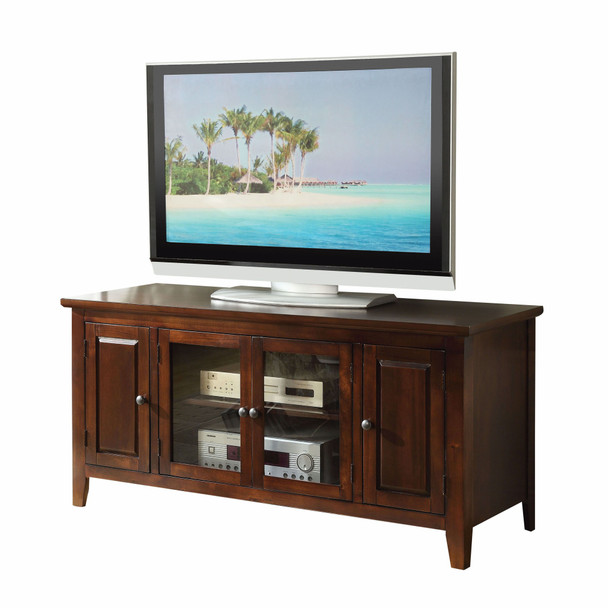 20" X 55" X 26" Chocolate Wood Glass TV Stand for Flat Screen TVs up to 60"