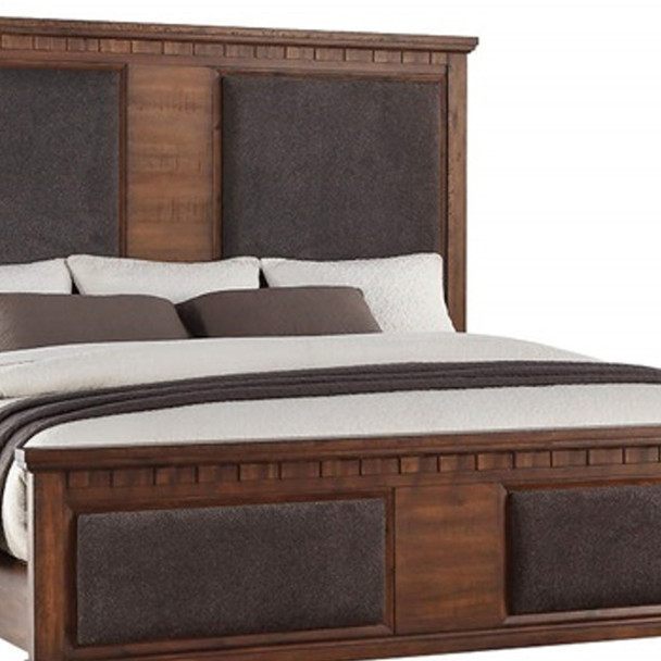 66" X 89" X 68" Brown Fabric Cherry Oak Wood Upholstered (HB/FB) Queen Bed