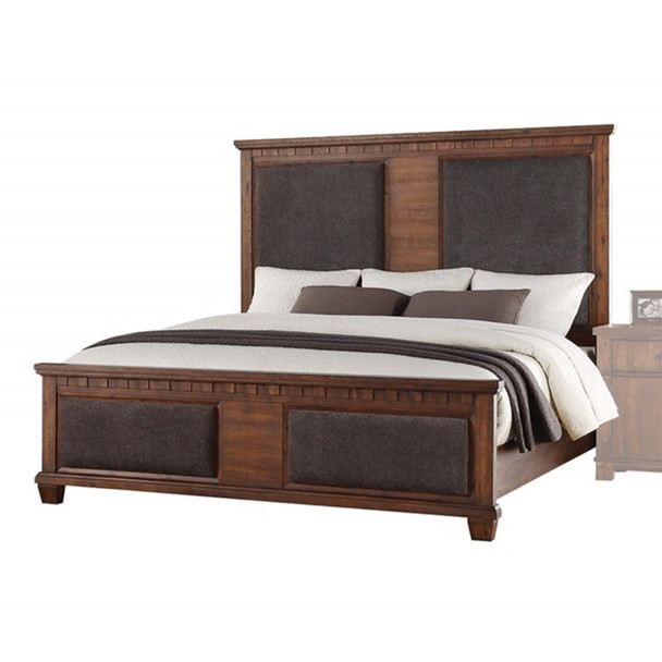 66" X 89" X 68" Brown Fabric Cherry Oak Wood Upholstered (HB/FB) Queen Bed