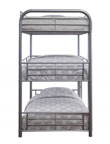 42" X 79" X 74" Silver Metal Triple Bunk Bed - Twin