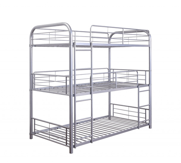 42" X 79" X 74" Silver Metal Triple Bunk Bed - Twin