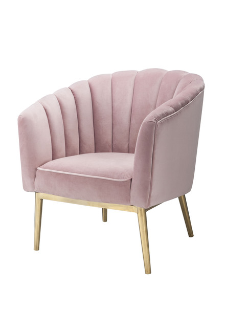 31" X 32" X 34" Pink Velvet Gold Upholstery Wood Accent Chair