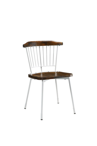 21" X 19" X 32" Brown Oak Wood and White Metal Base Side Chair  Set of 2