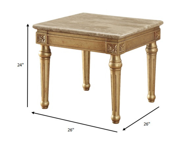 26" X 26" X 24" Marble Antique Gold Wood End Table